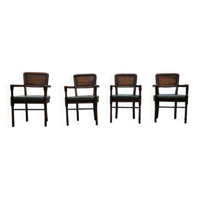 4 chaises de salle à manger anglaises RAC Royal / coussins en cuir vert