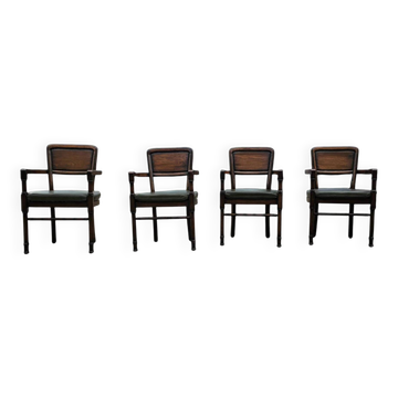 4 chaises de salle à manger anglaises RAC Royal / coussins en cuir vert