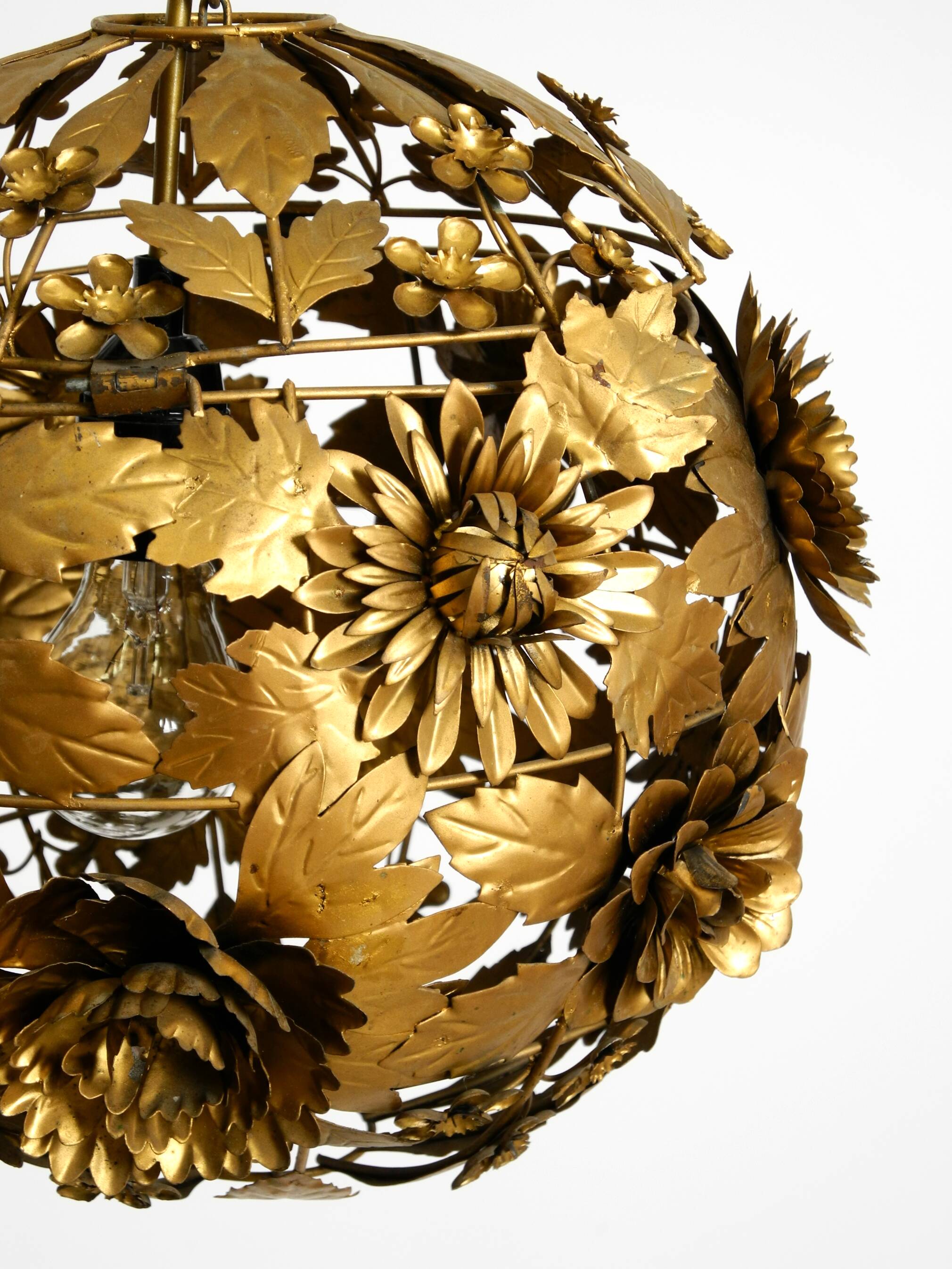 Beautiful floral-style spherical metal ceiling lamp, 1970s Regency design