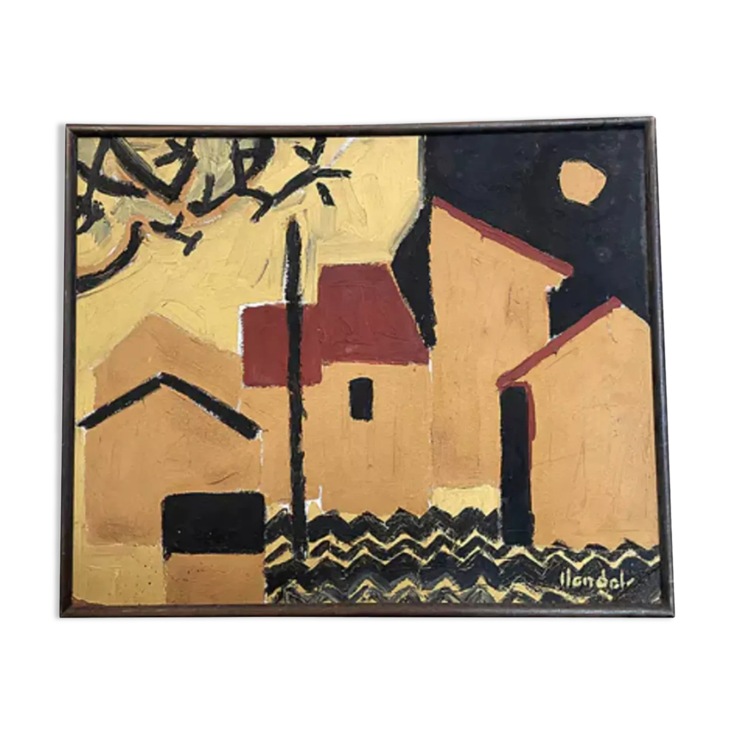 Oil on cardboard wood, France 1960 vintage