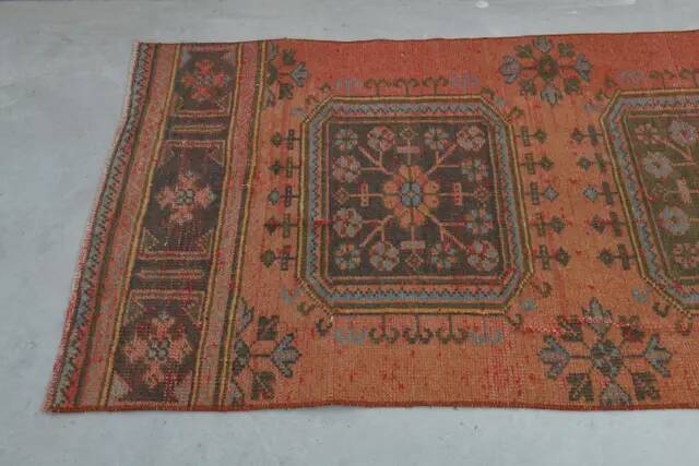 Vintage Turkish Hand-Knotted Wool Cotton Brown Runner Rug 80x336