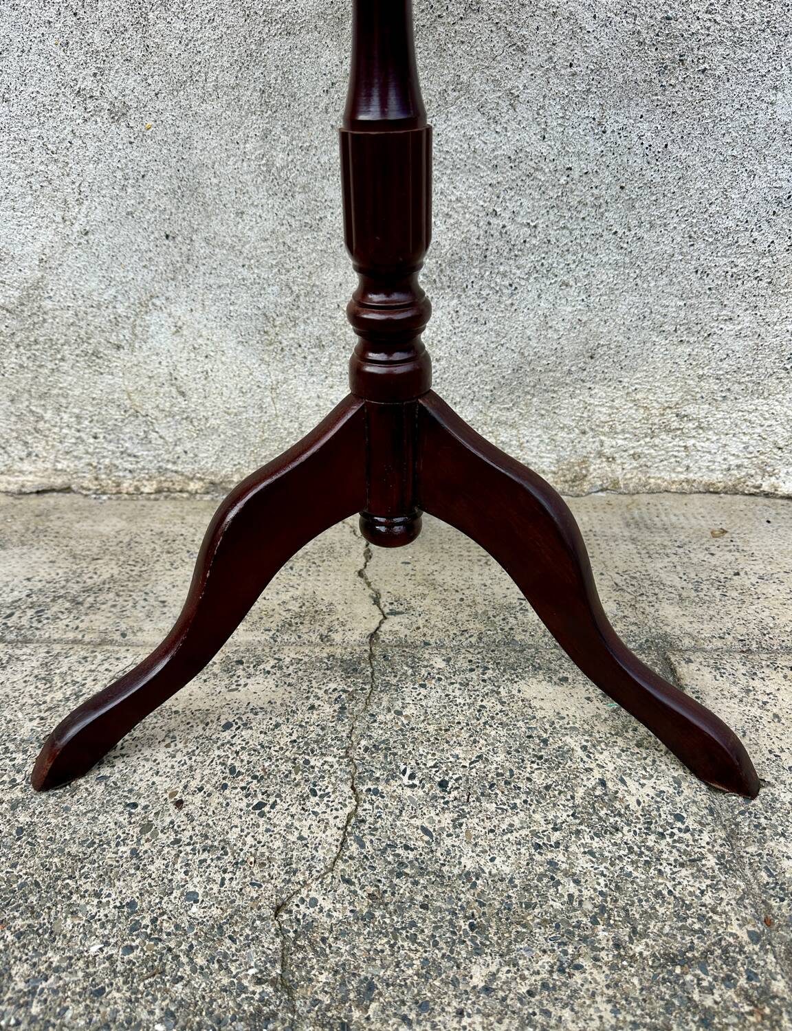 Small antique wooden and leather pedestal table, vintage wine side table