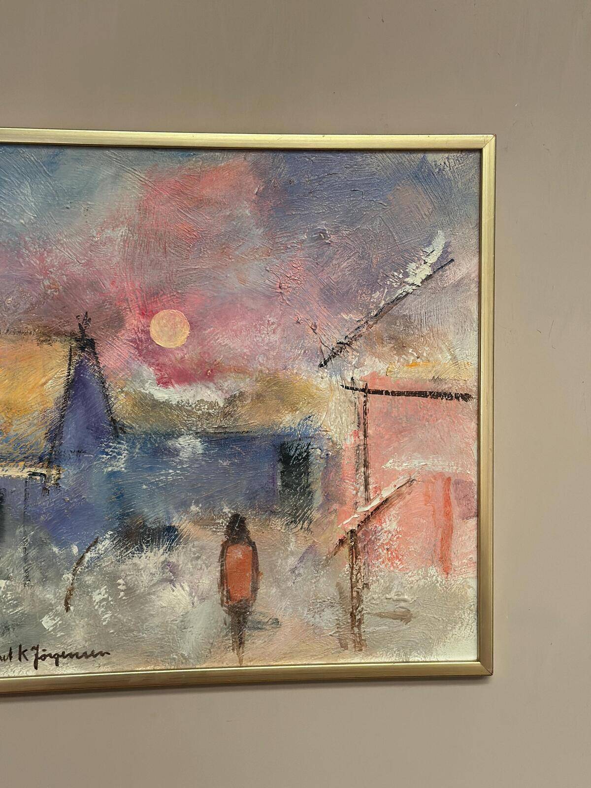 Original Swedish Oil on Panel – “Figure in Landscape” by Poul K. Jörgensen