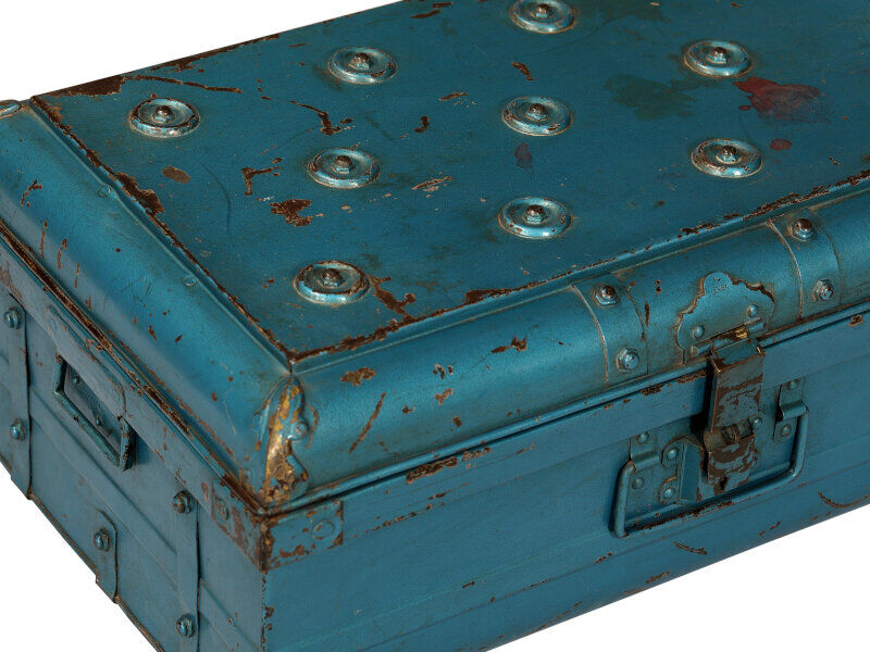 Indian travel trunk blue metal Victorian era