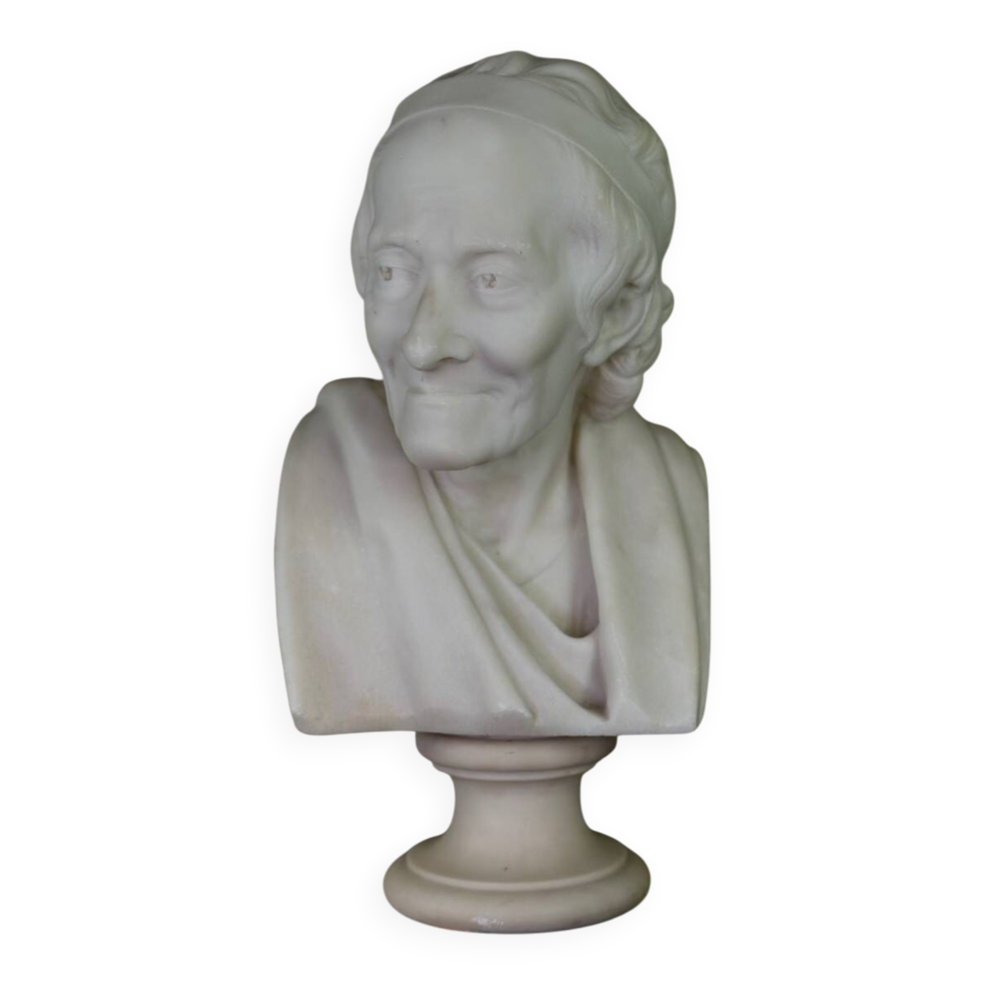 Marble bust, Voltaire after Jean Antoine Houdon, 19th-century copy.