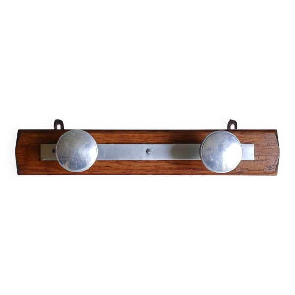 Porte-manteau 2 patères Art déco en chêne & aluminium, 1930