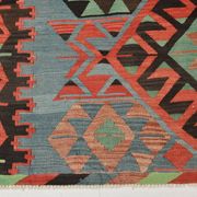 Kilim vintage anatolien tons bleu, vert et rouge géométrique, 160x317 Cm