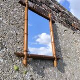 Bamboo-style turned wooden mirror, 1950s
