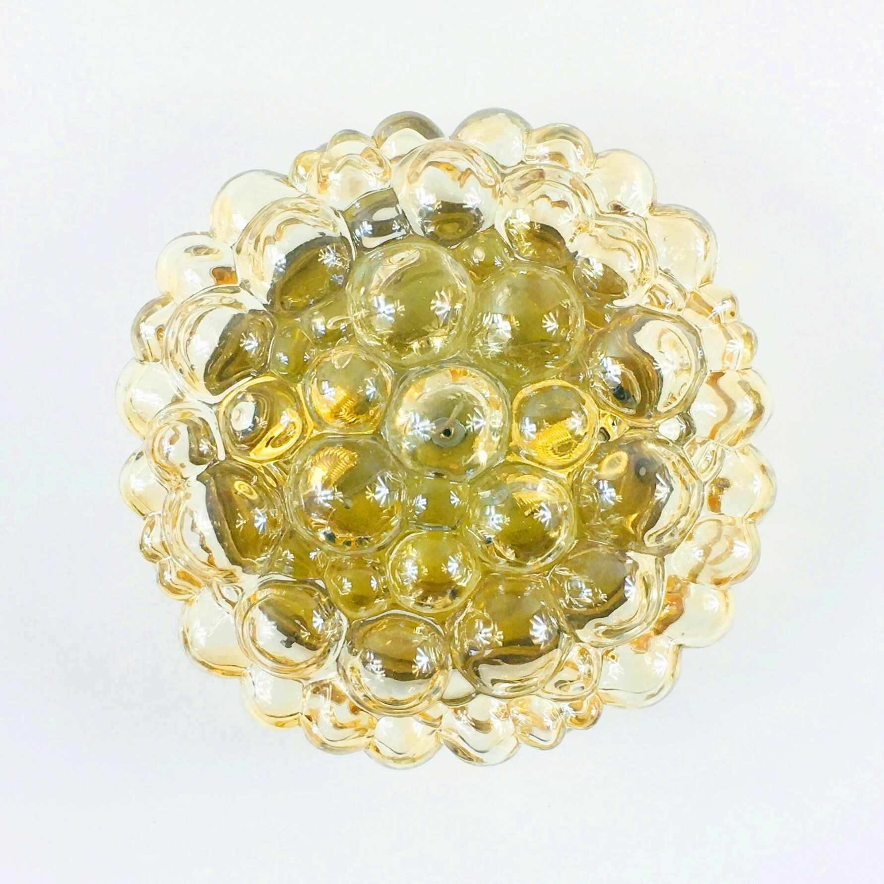 Amber bubble glass flush mount by helena tynell for limburg, germany, 1970s