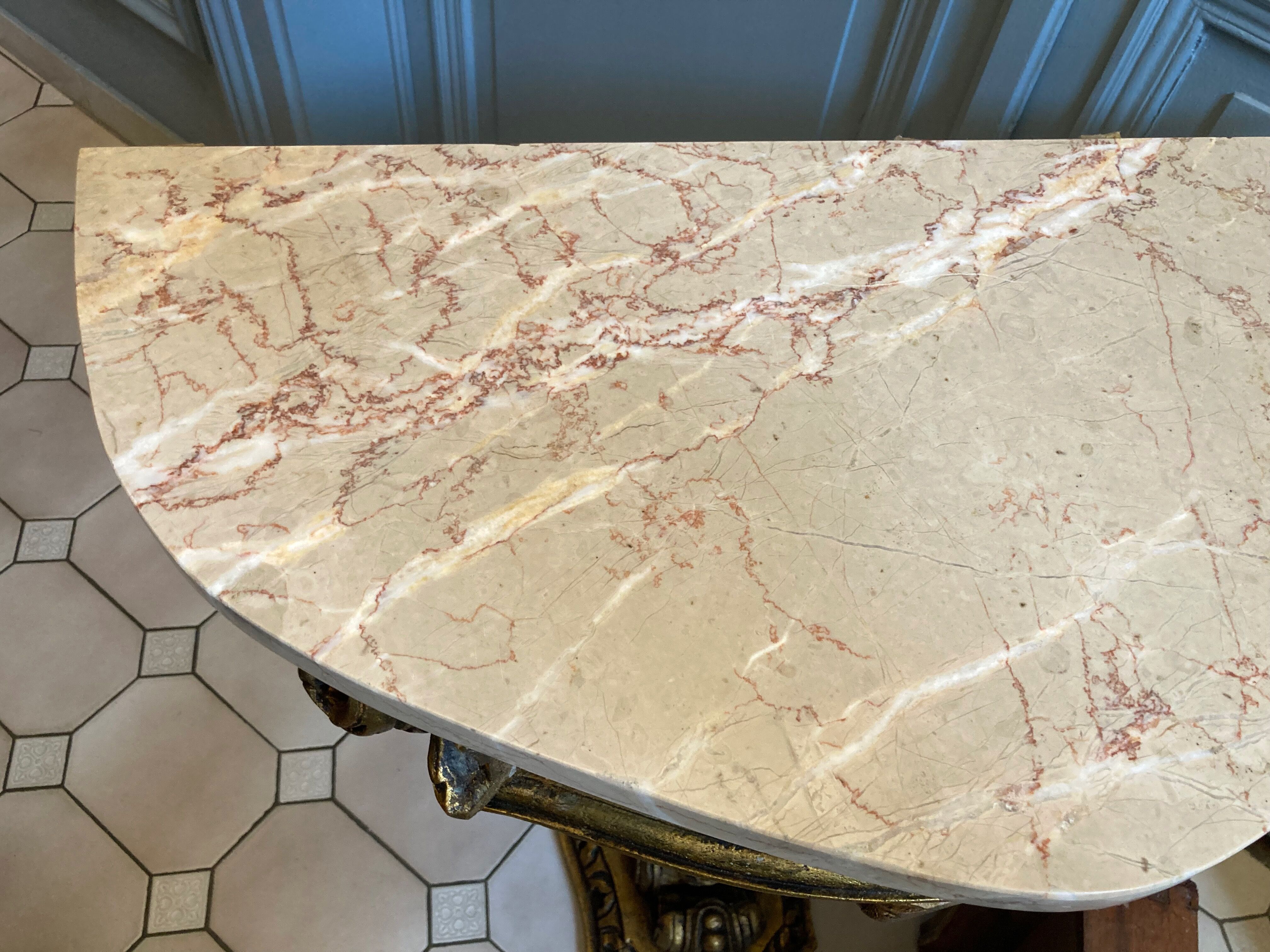 Carved wooden and marble console