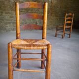 Set of 4 straw-covered brutalist chairs by George Robert
