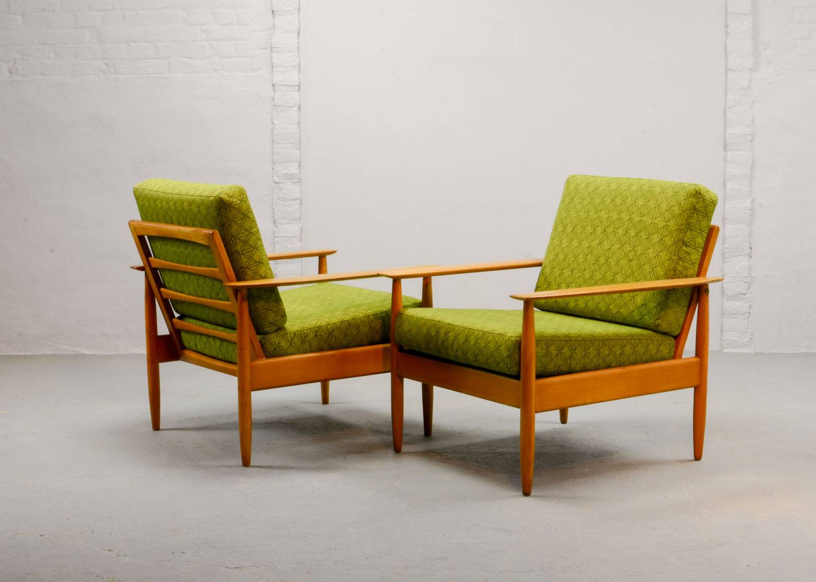 Pair of Beech Wood Ladder Lounge Chairs after Grete Jalk for France and Son
