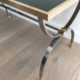 Coffee table in brushed steel and brass. Maison Jansen