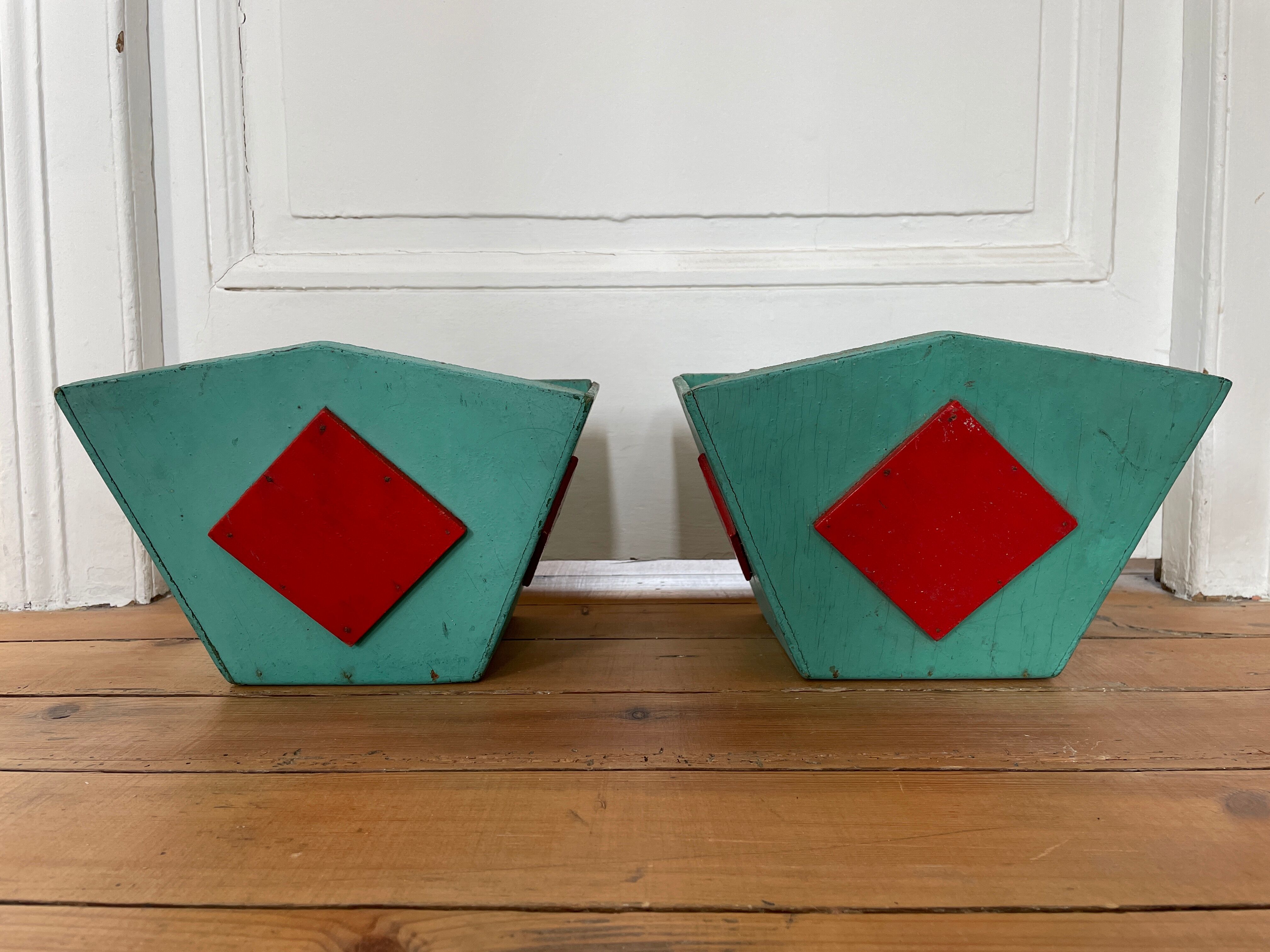 Pair of vintage wooden planters, circa 1950