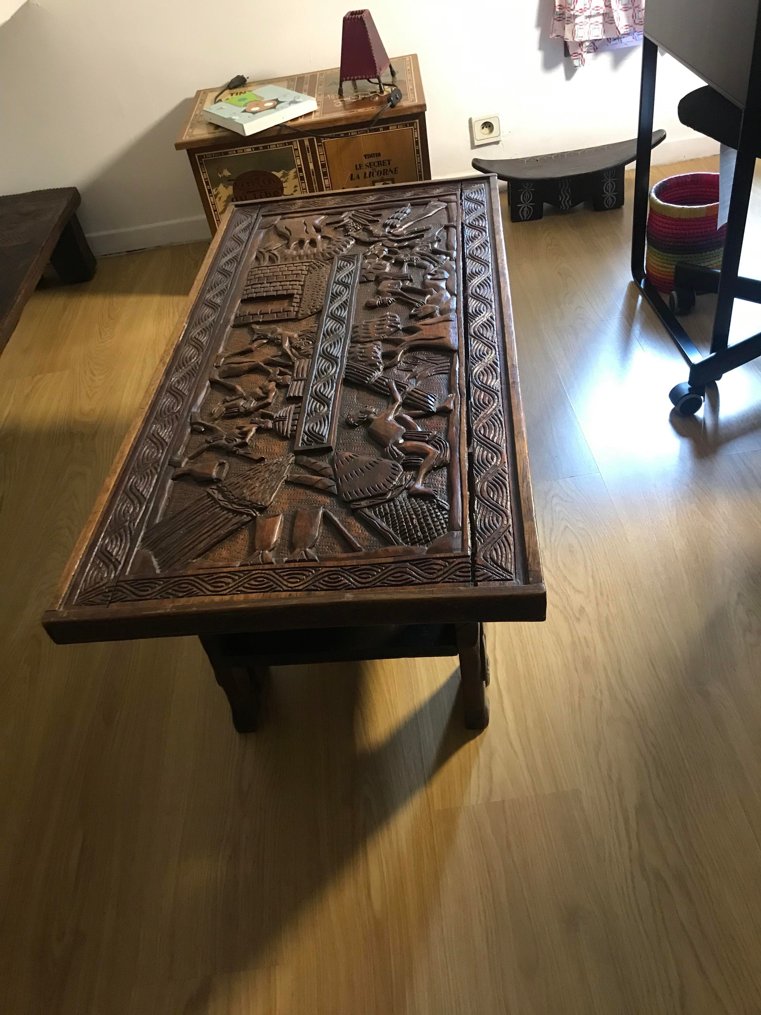 Carved Senegalese coffee table
