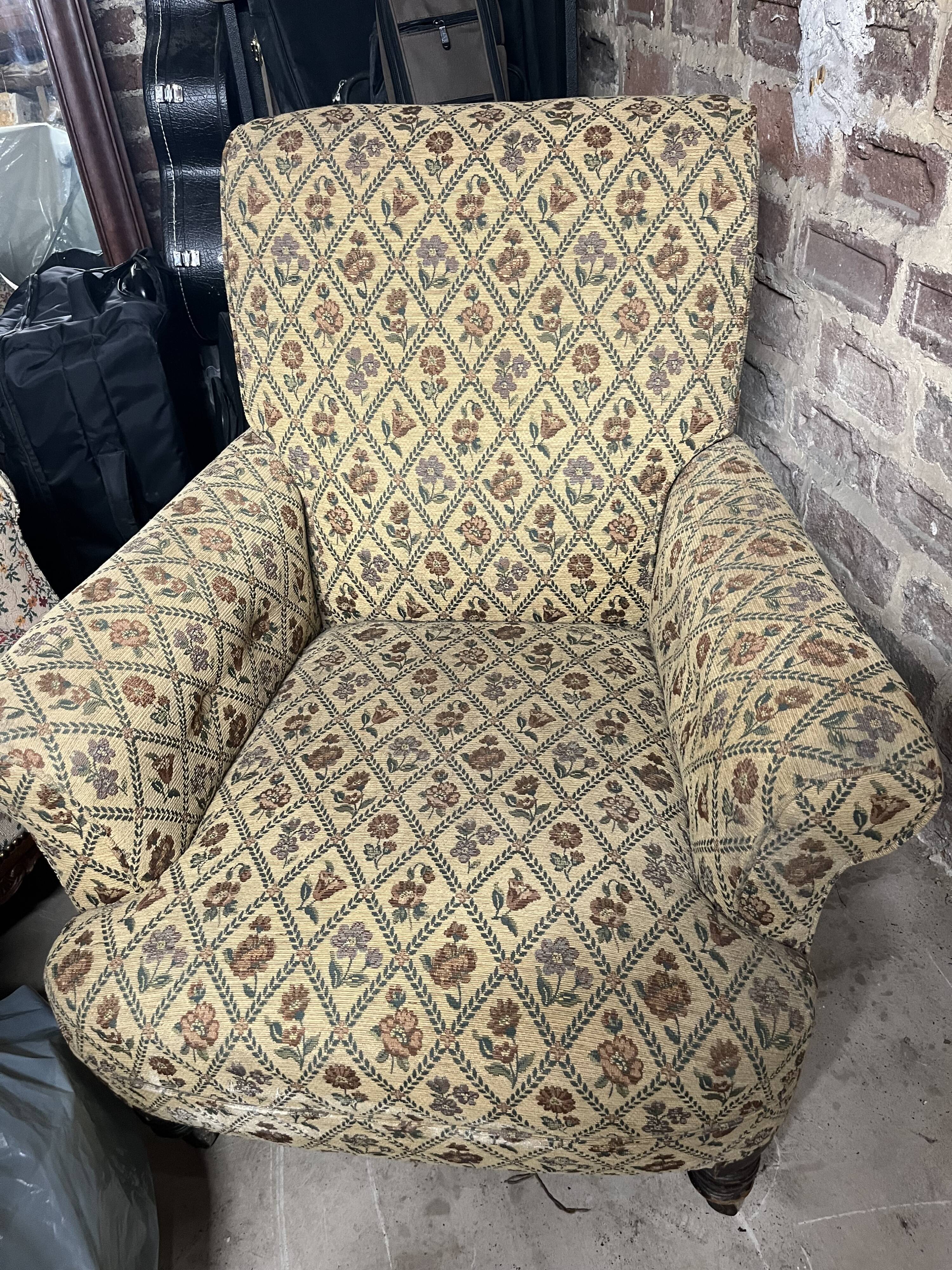 Beige armchair upholstered flowers