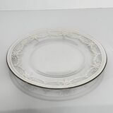 Vintage Glass Dessert Plate with Silver Ribbons/Bows and Garlands