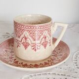 Sarreguemines earthenware coffee cups, "Wagram" pattern with saucer