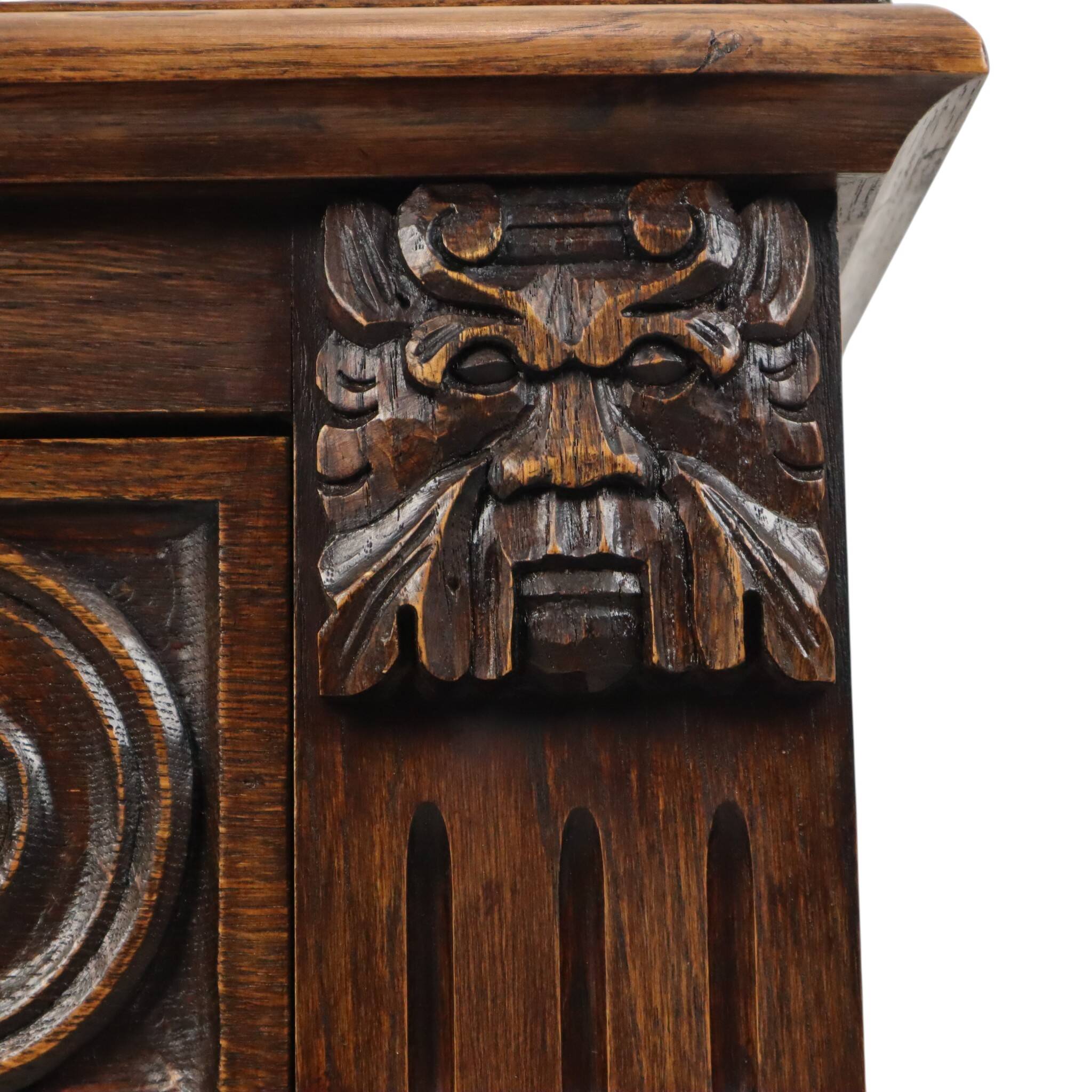 Vintage Carved Oak Cabinet/Chest of Drawers with Mythical Figures