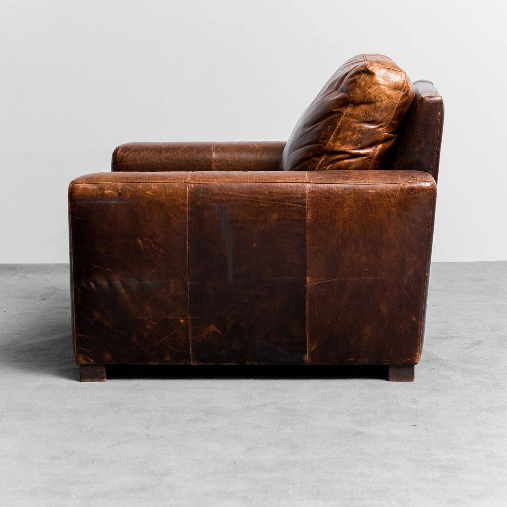 Brown leather armchair 1990s vintage modernism