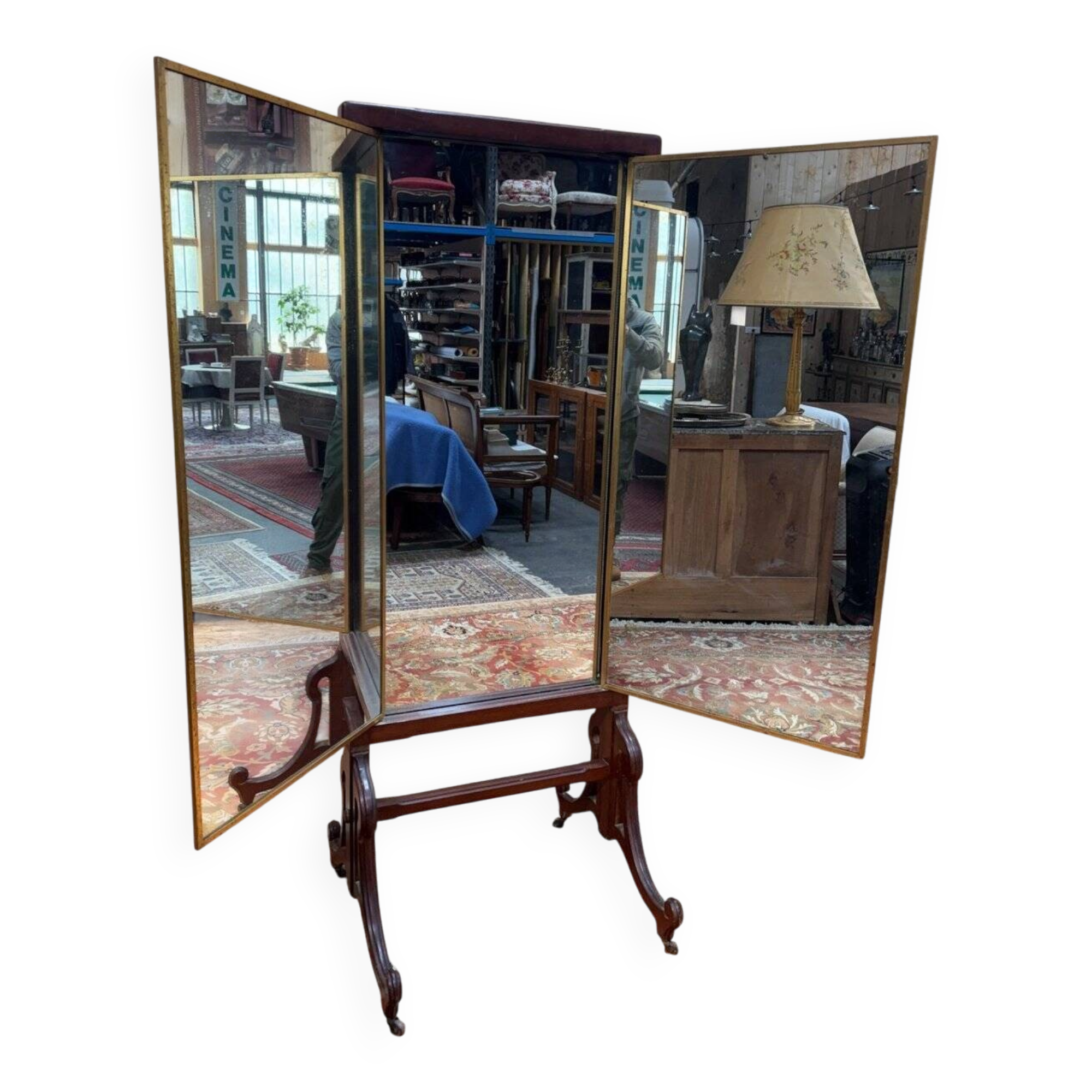 Psyché triptyque – Belle Époque – Maison BROT – Acajou et laiton