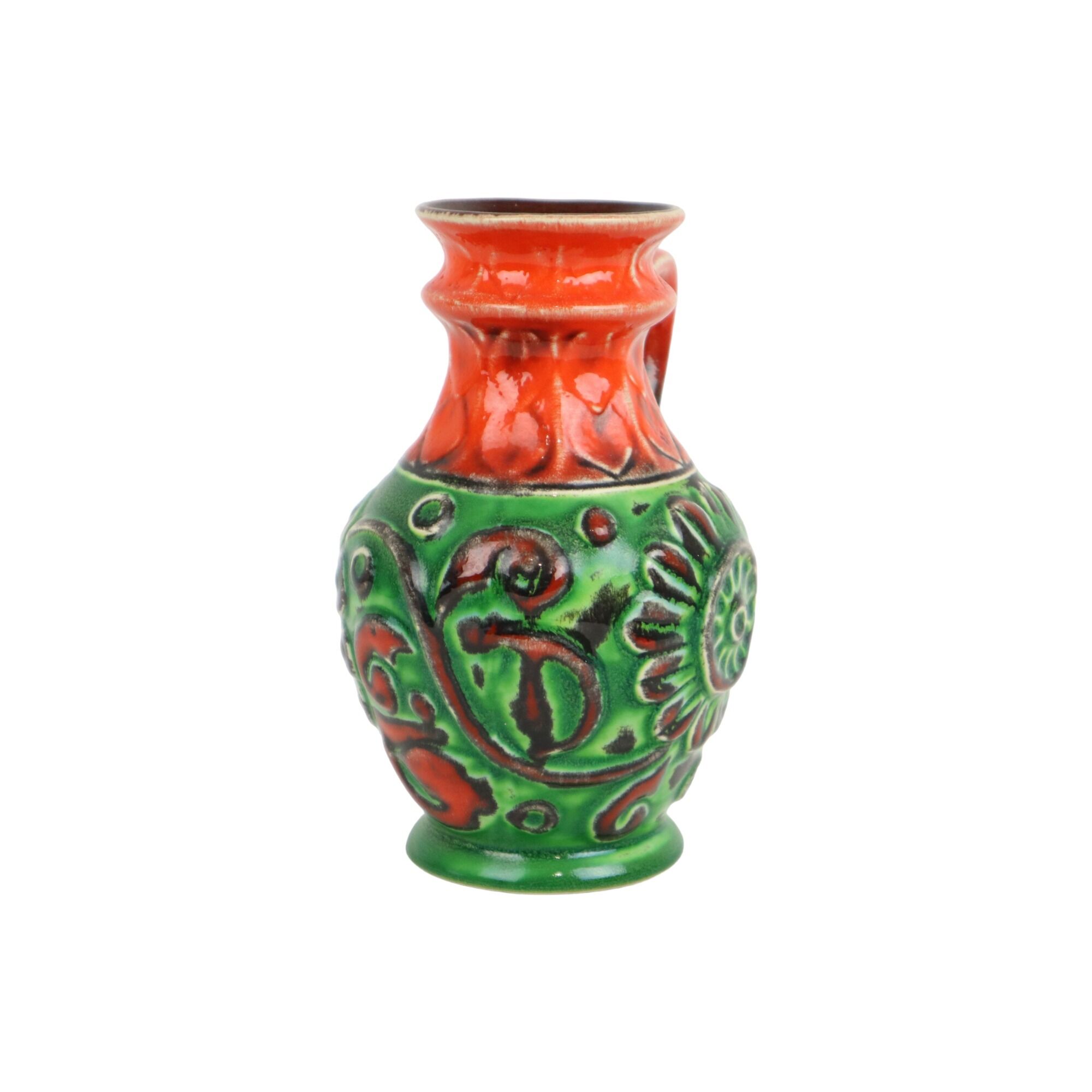 Vase à fleurs vert orange Allemagne de l’Ouest années 70 Scheurich 87-17