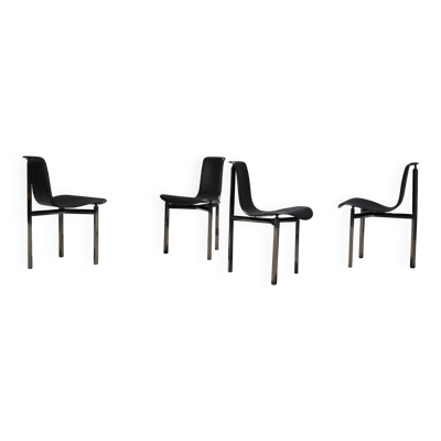 Chaises en cuir à trois pieds avec finitions en chrome, Italie, années 1970