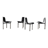 Chaises en cuir à trois pieds avec finitions en chrome, Italie, années 1970