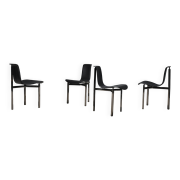 Chaises en cuir à trois pieds avec finitions en chrome, Italie, années 1970