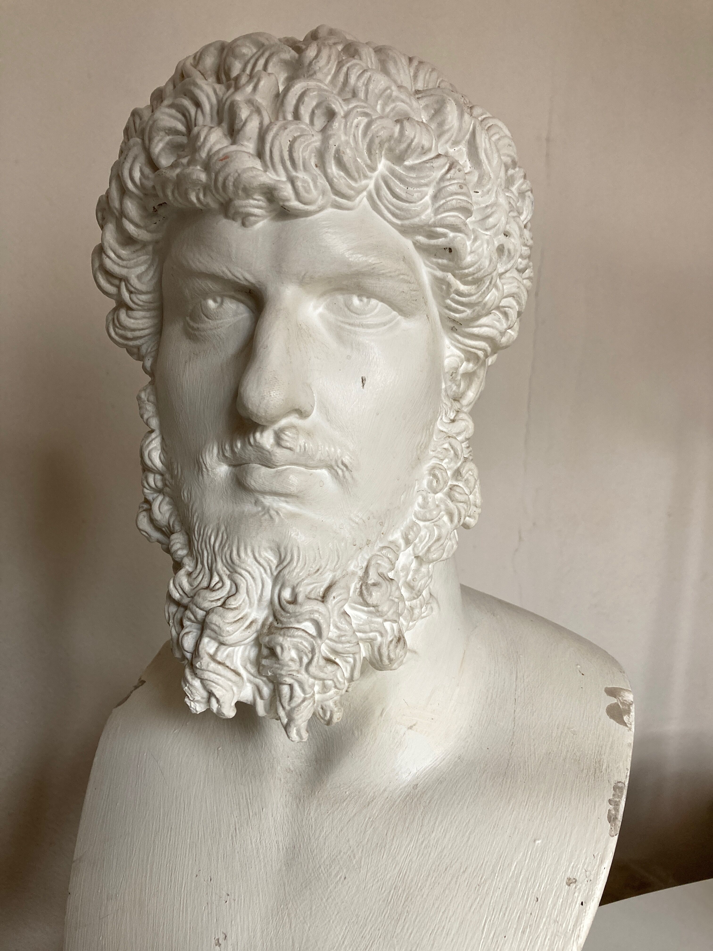 Greco-Roman bust in full plaster of Emperor Lucius Verus Borghese collection