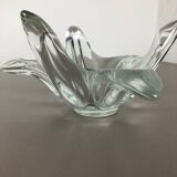 Large French Floral Crystal Glass Shell Bowl by Art Vannes, France, 1970s