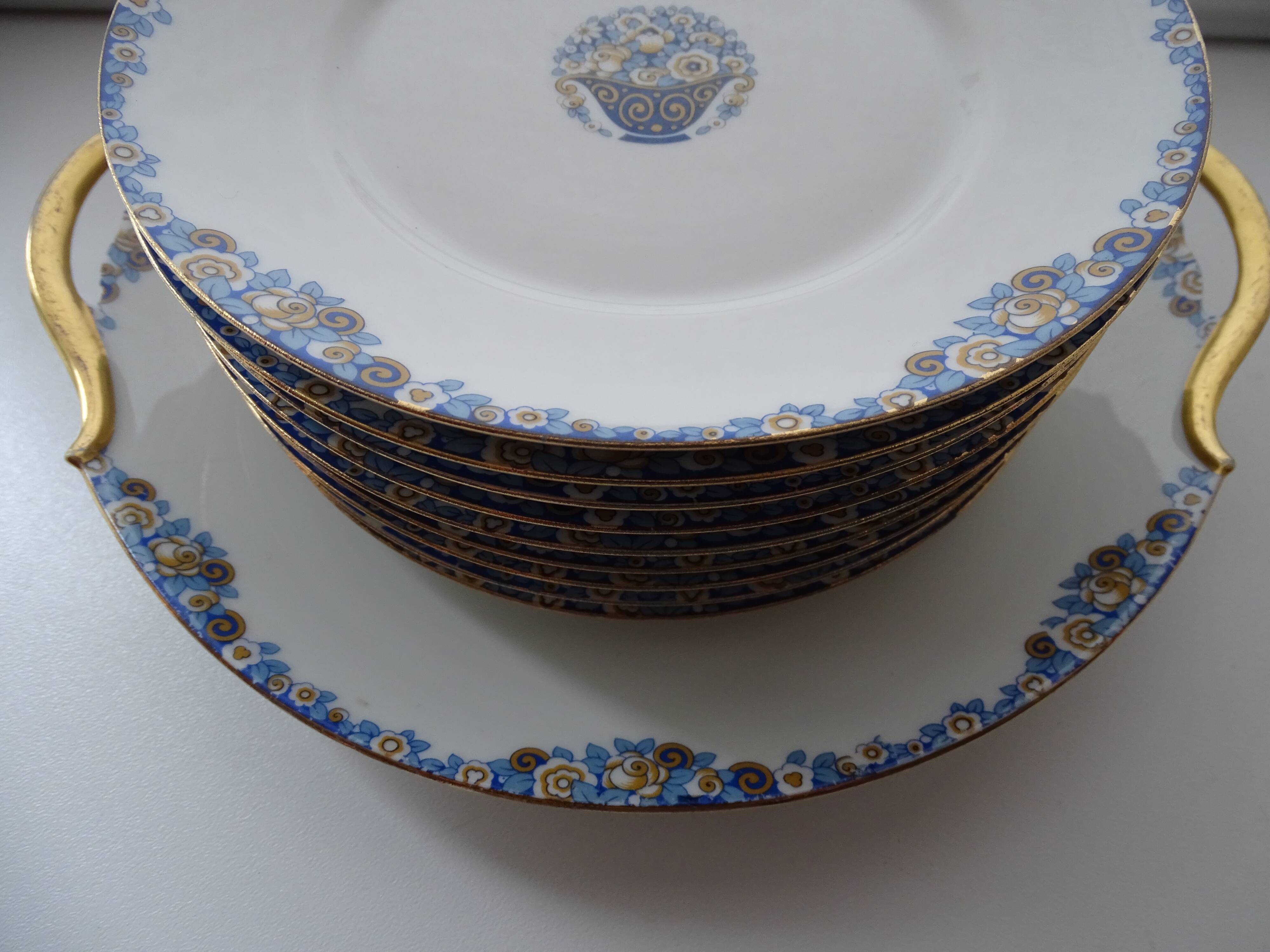 Dessert service porcelain Limoges Union Art Deco 9 people