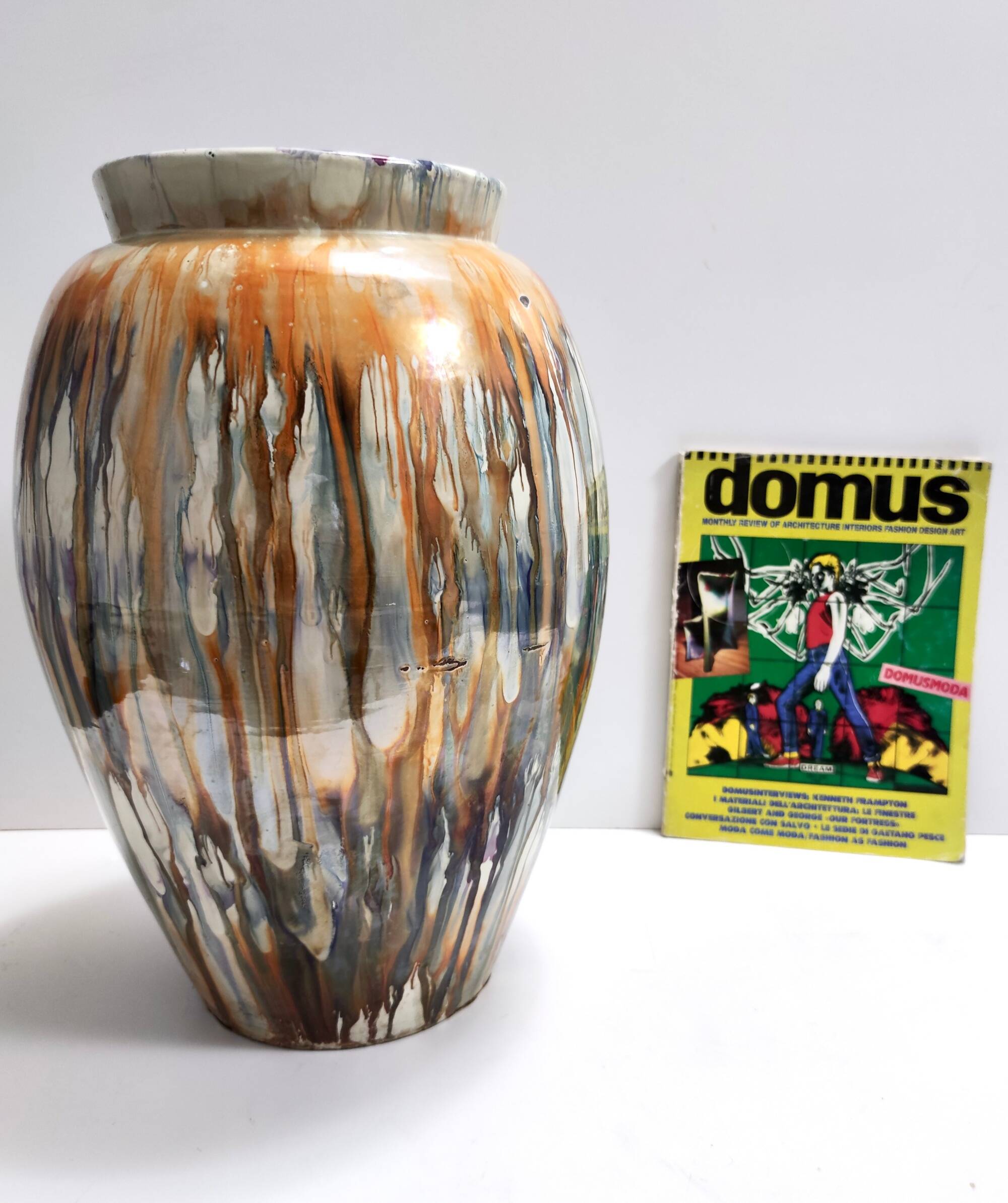 Orange and Beige Lacquered Earthenware Vase / Umbrella Stand by Pasquinucci