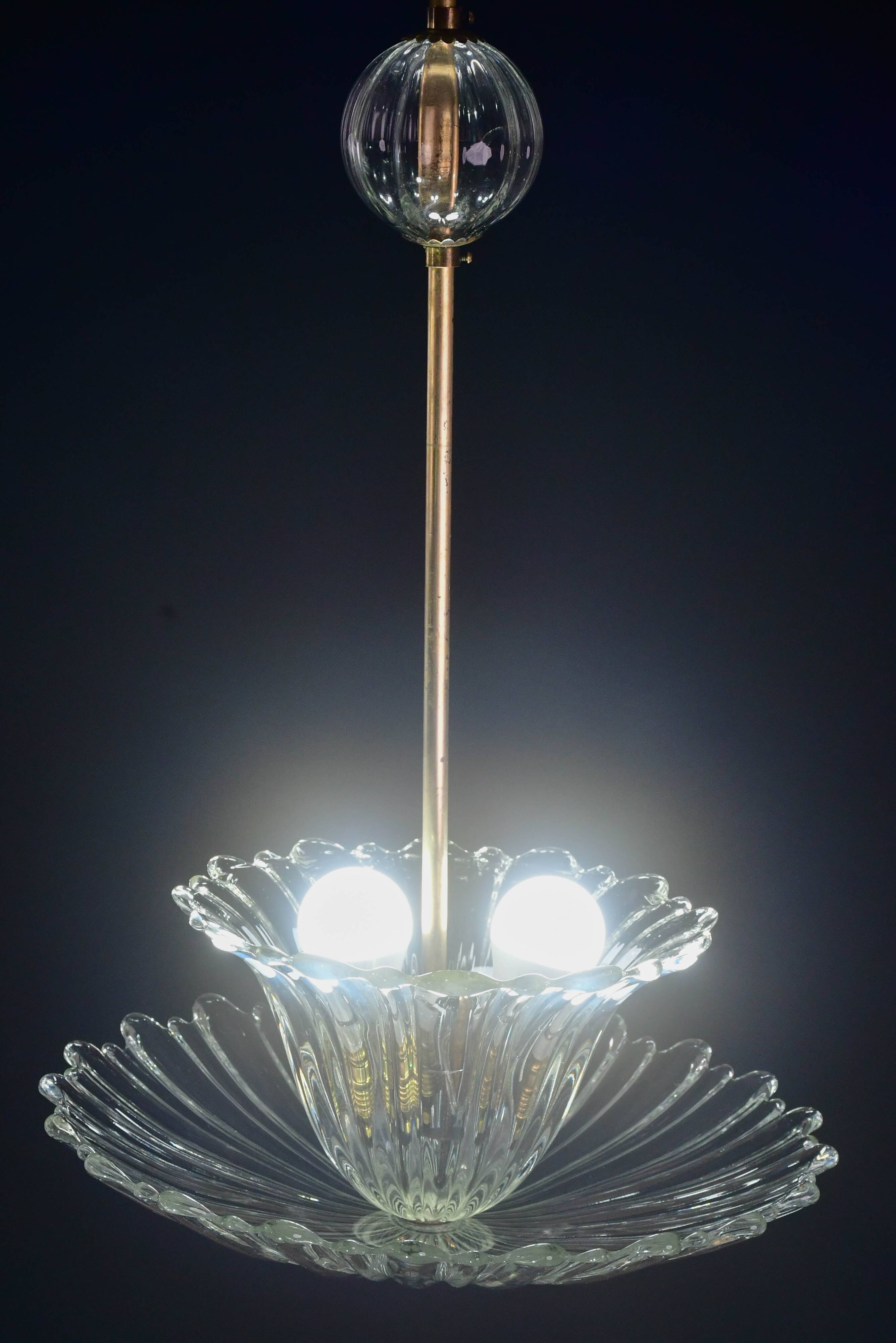 Art Deco pendant light Murano glass by Barovier, 1950