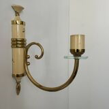 Pair of vintage patinated brass wall lights, France, 1940s