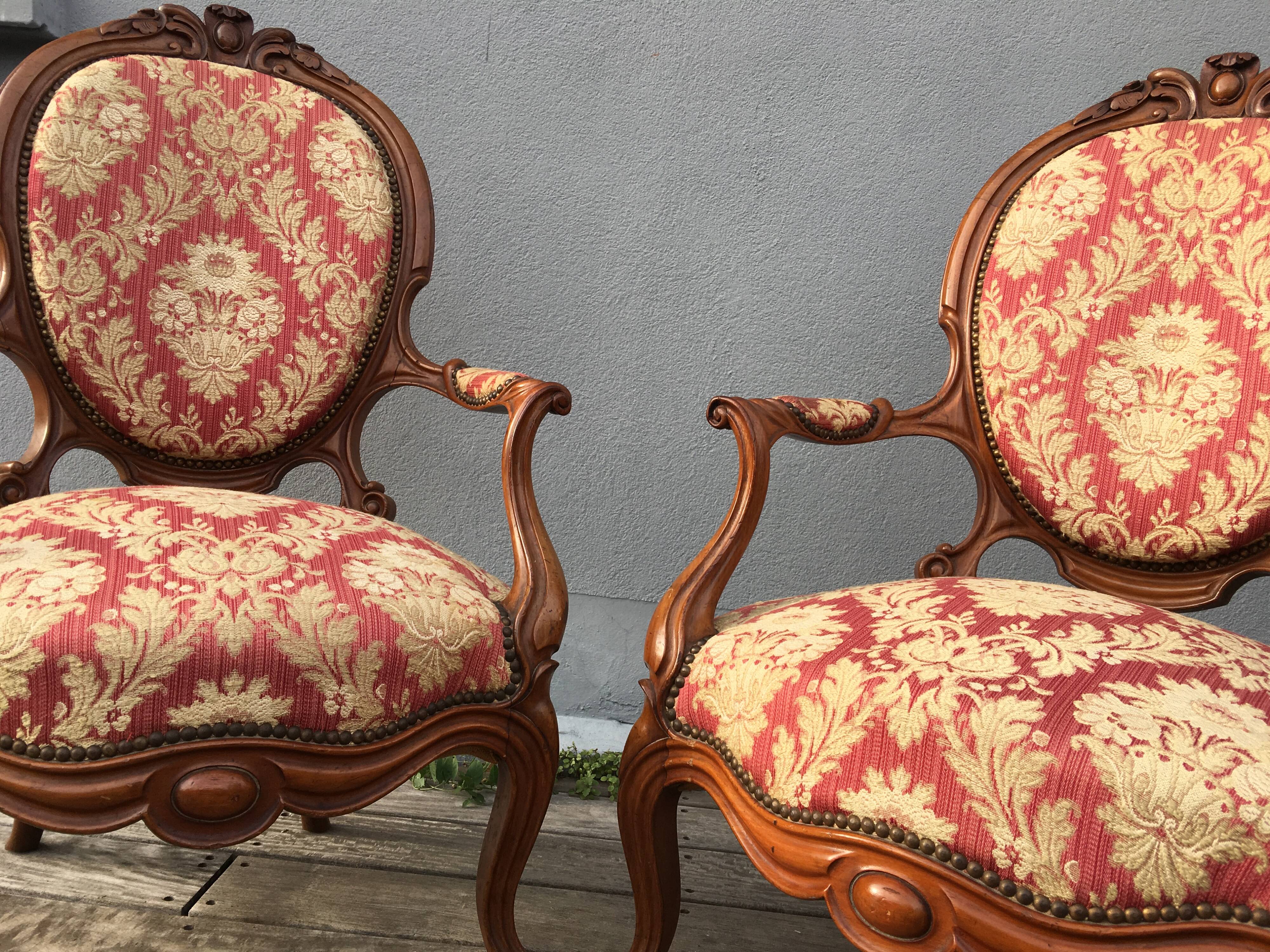 Pair of napoleon III armchairs, 19th century