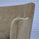 1970s, Danish 2 seater sofa, original condition, green furniture velour, beech wood legs.