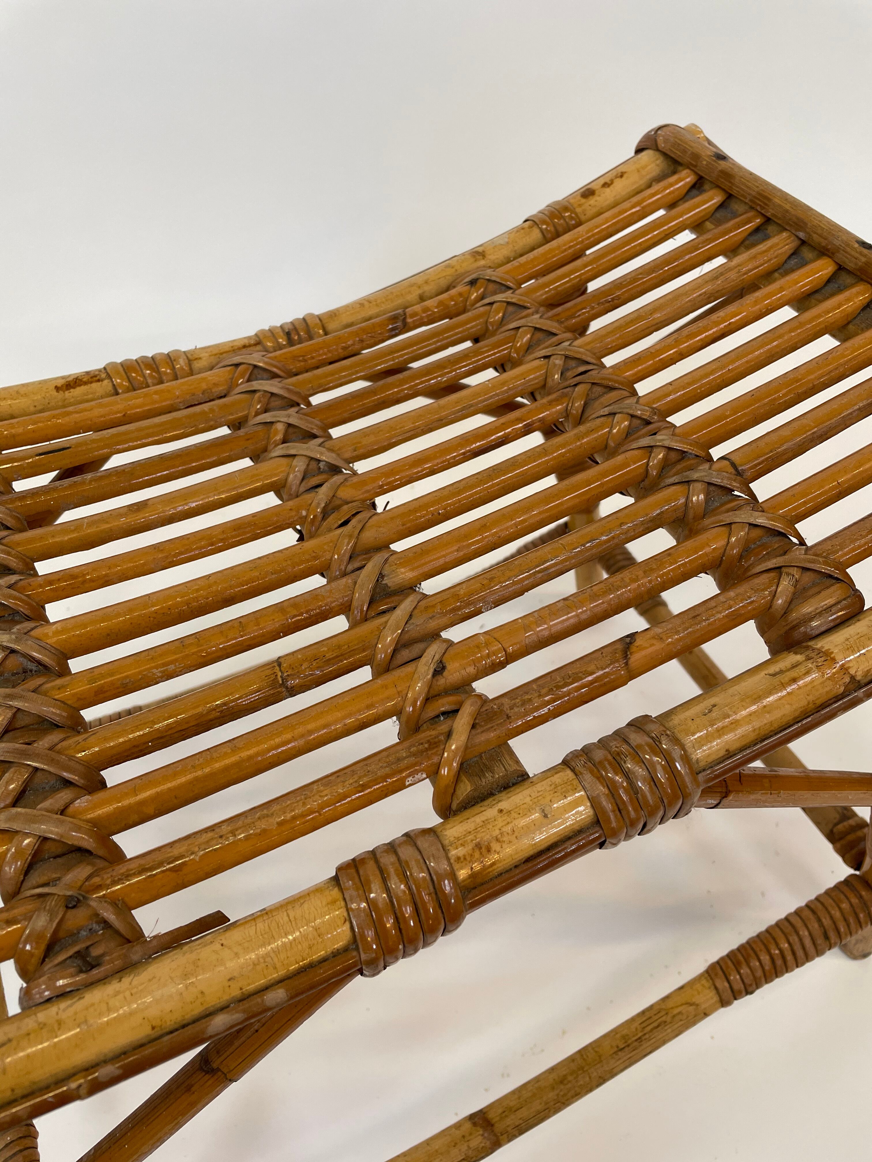 Vintage rattan bamboo footstool stool 1960s