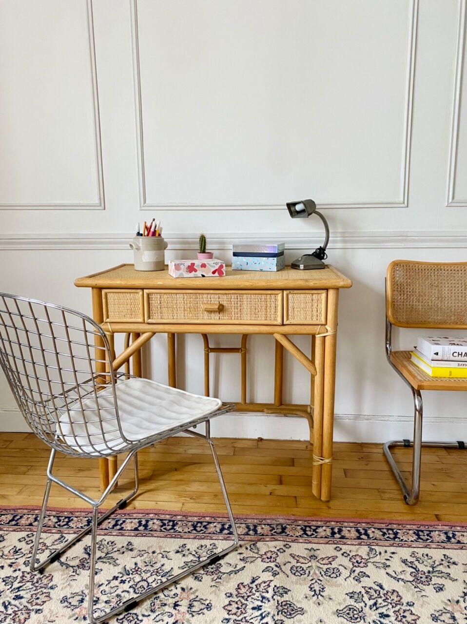 Bureau en rotin et bambou vintage