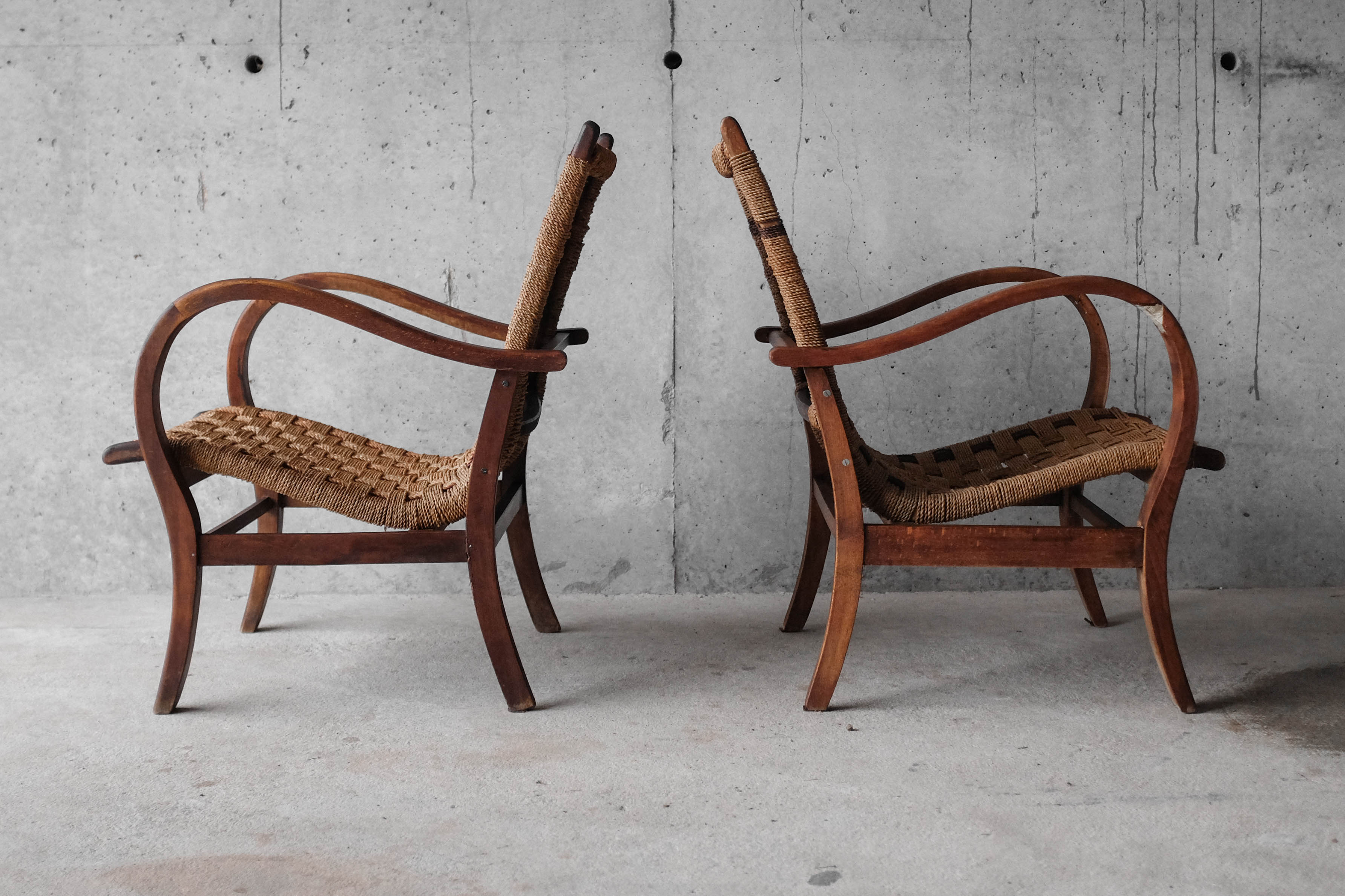 Pair of Vroom & Dreesman braided rope chairs, Netherlands, 1960s