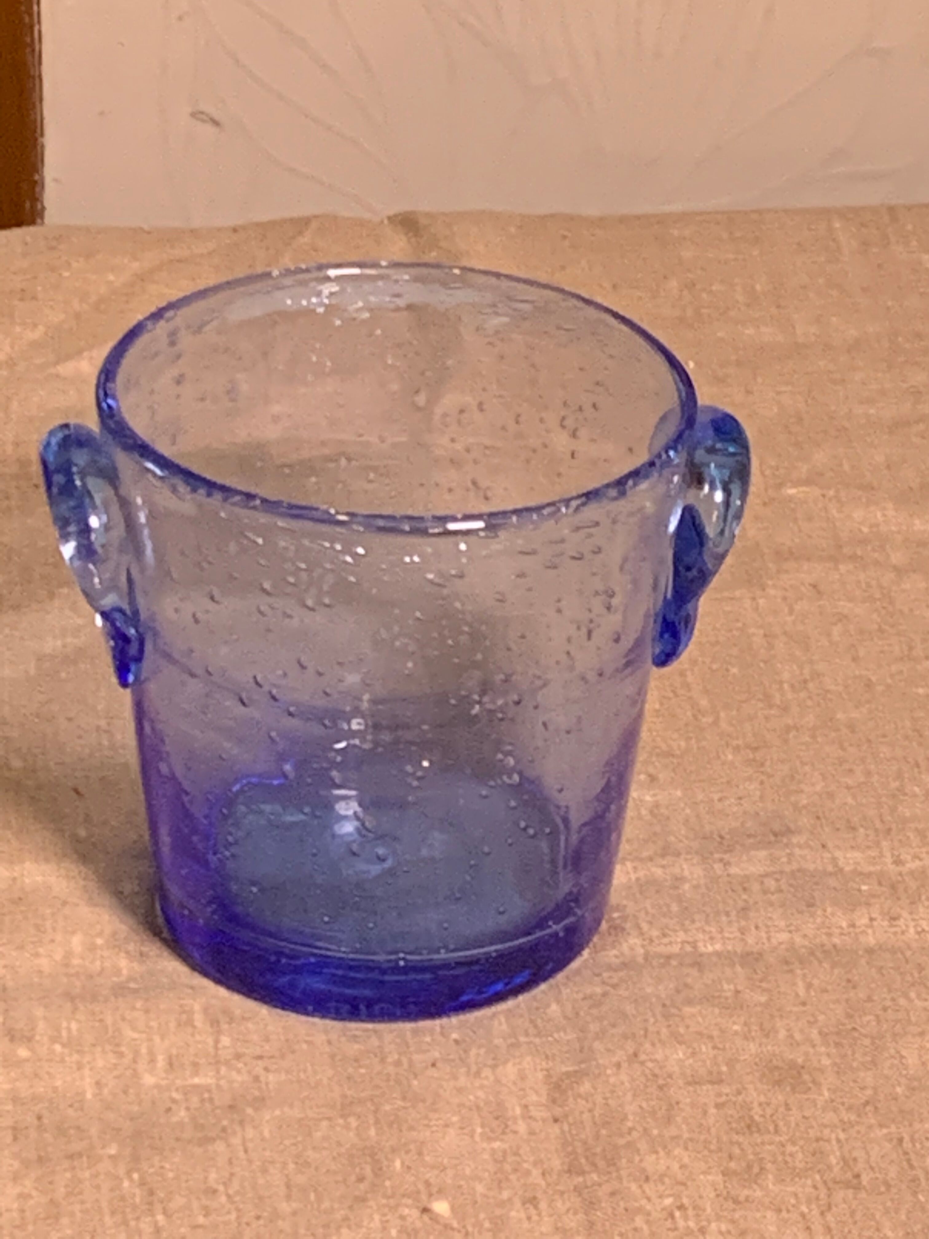 Blown glass ice bucket and lavender blue bubble from the Biot glassworks