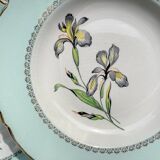 6 vintage white and green porcelain soup plates Iris Moulin des Loups "Sargosse" 1950s