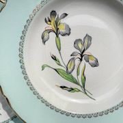 6 vintage white and green porcelain soup plates Iris Moulin des Loups "Sargosse" 1950s