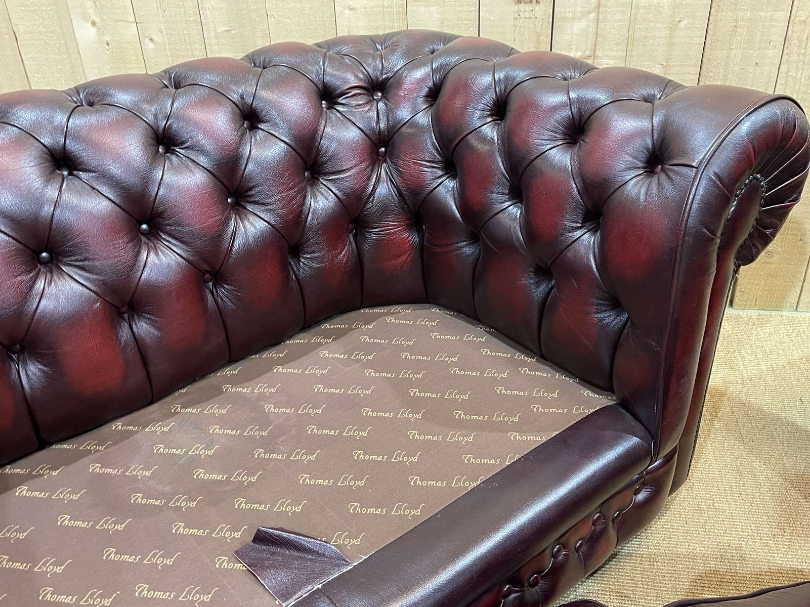 Pair of 2-seater leather Chesterfield sofas from the 1990s by Thomas LLOYD