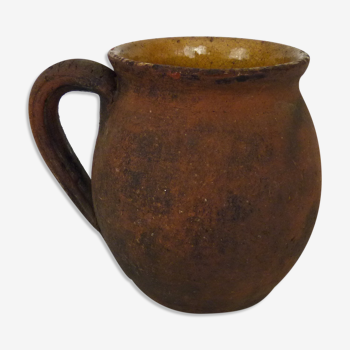 Jug, black brown pitcher in terracotta, south west of France. XIXth