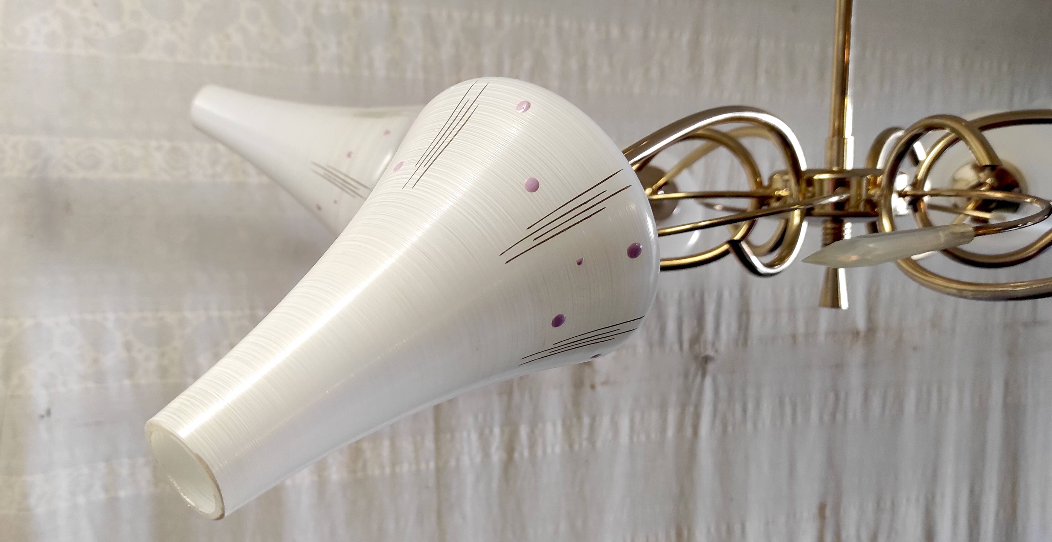 Lustre 6 feux moderniste en laiton doré - années 50/60