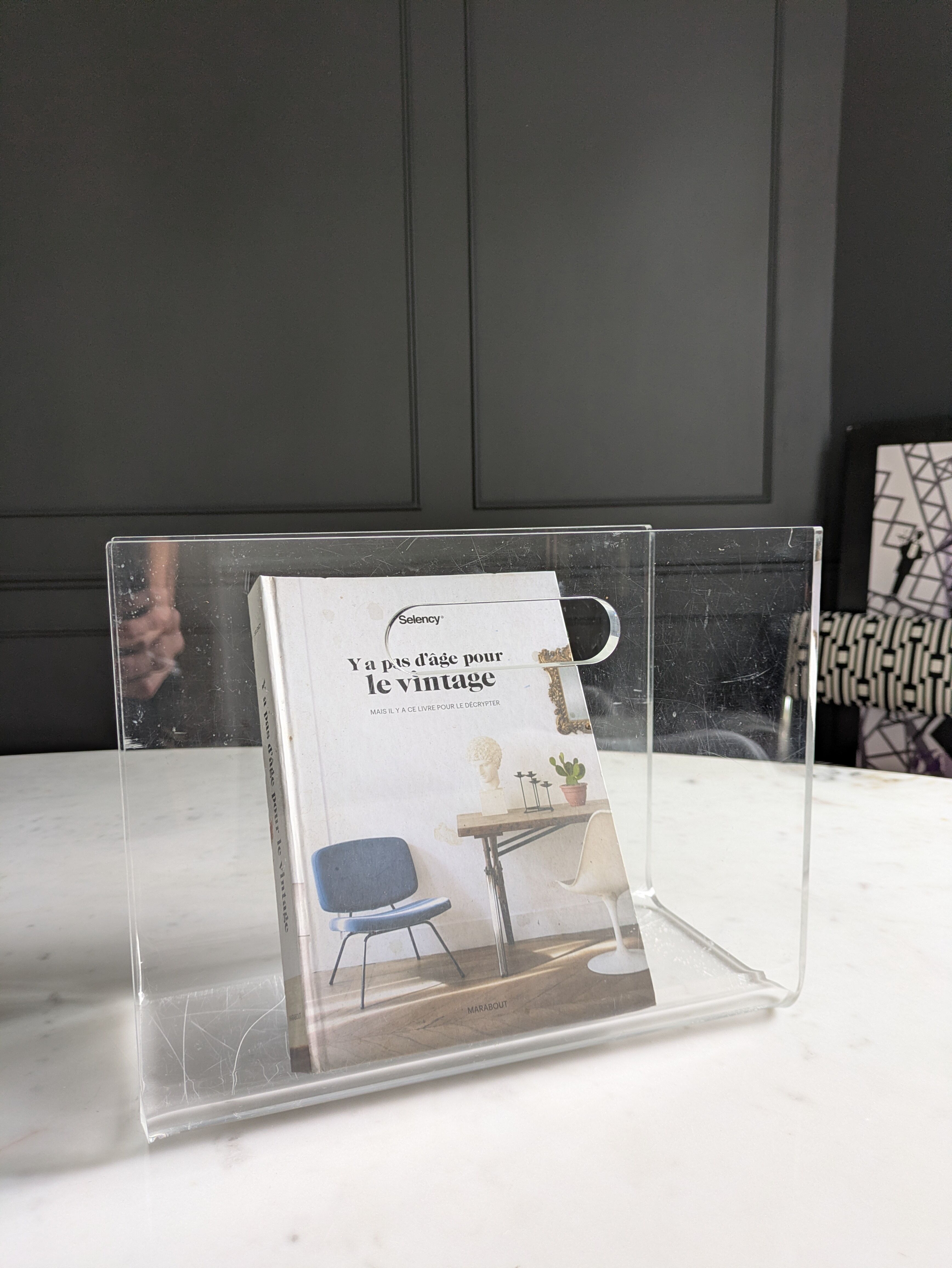 Plexiglass magazine rack by David Lange