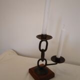 Double brutalist wrought iron candle holder