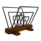 Vintage Reading Basket Steel Oak Magazine Rack 50's design