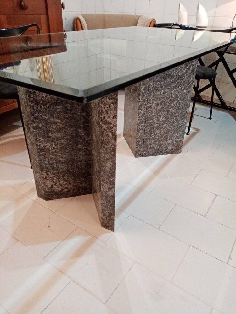 Granite and glass dining table, 1980s